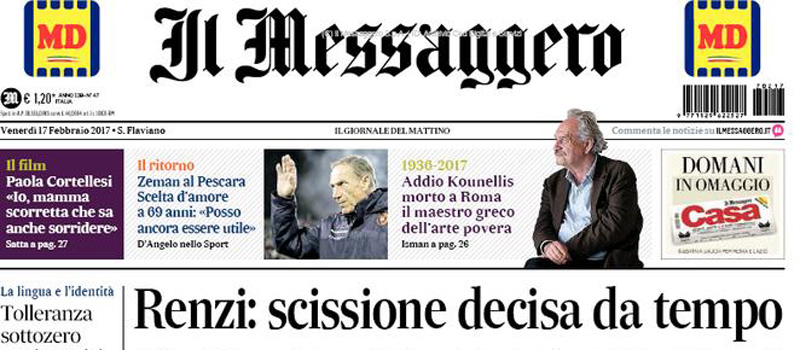 Le prime pagine di venerdì 17 febbraio 2017
