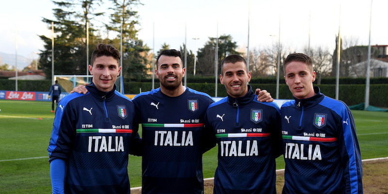 I quattro giovani dell'Atalanta convocati per l'ultimo stage della nazionale: Mattia Caldara, Andrea Petagna, Leonardo Spinazzola e Andrea Conti (Claudio Villa/Getty Images)