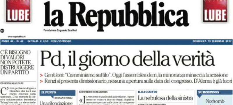 Le prime pagine di domenica 19 febbraio 2017