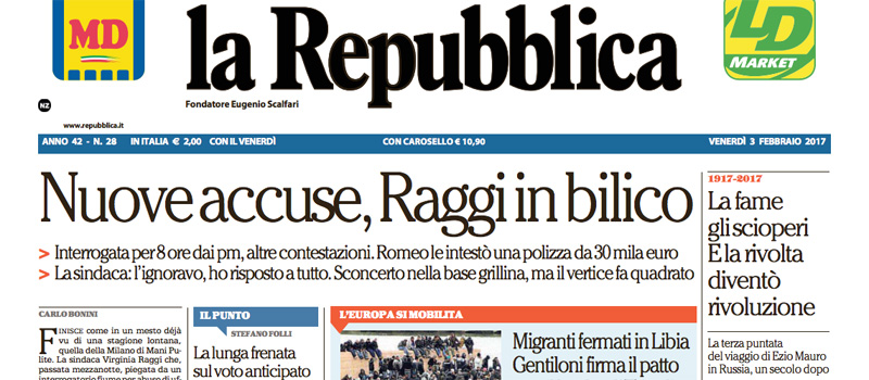 Le prime pagine di venerdì 3 febbraio 2017