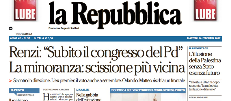 Le prime pagine di martedì 14 febbraio 2017