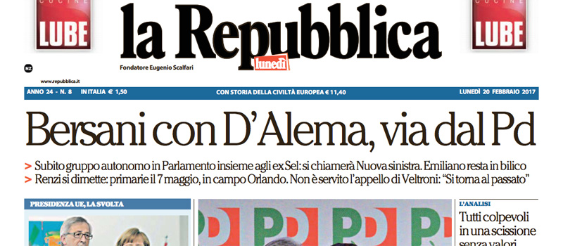 Le prime pagine di lunedì 20 febbraio 2017
