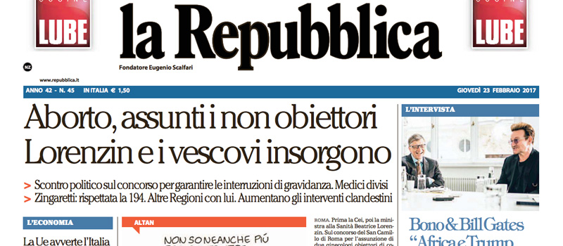 Le prime pagine di giovedì 23 febbraio 2017