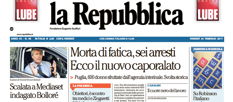 Le prime pagine di venerdì 24 febbraio 2017