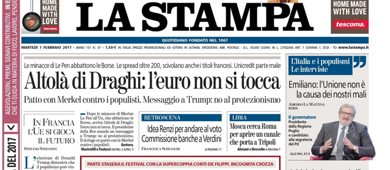 Le prime pagine di martedì 7 febbraio 2017