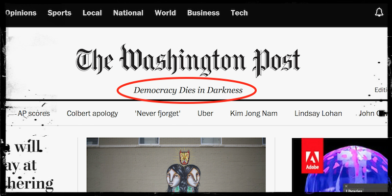 La homepage del sito del Washington Post il 22 febbraio 2017