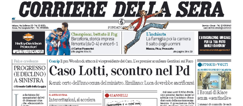 Le prime pagine di giovedì 9 marzo 2017
