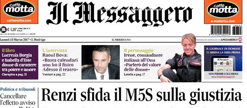 Le prime pagine di lunedì 13 marzo 2017
