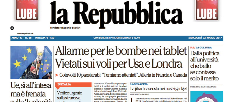 Le prime pagine di mercoledì 22 marzo 2017
