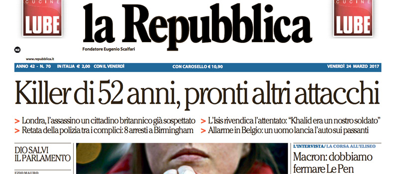 Le prime pagine di venerdì 24 marzo 2017