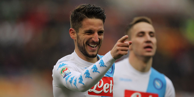 Dries Mertens dopo il secondo gol segnato alla Roma (Paolo Bruno/Getty Images)