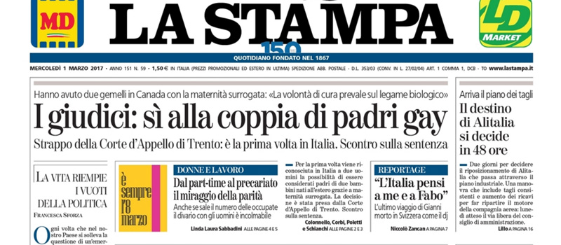 Le prime pagine di mercoledì 1 marzo 2017