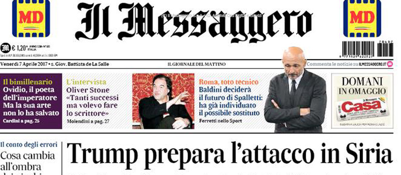 Le prime pagine di venerdì 7 aprile 2017