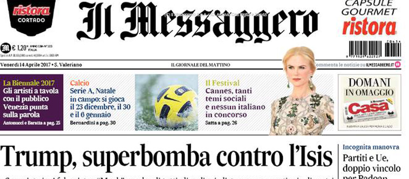 Le prime pagine di venerdì 14 aprile 2017