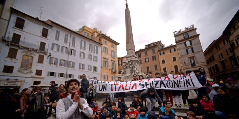 Un'immagine della manifestazione del 28 febbraio 2017 in piazza del Pantheon a Roma 
(FILIPPO MONTEFORTE/AFP/Getty Images)