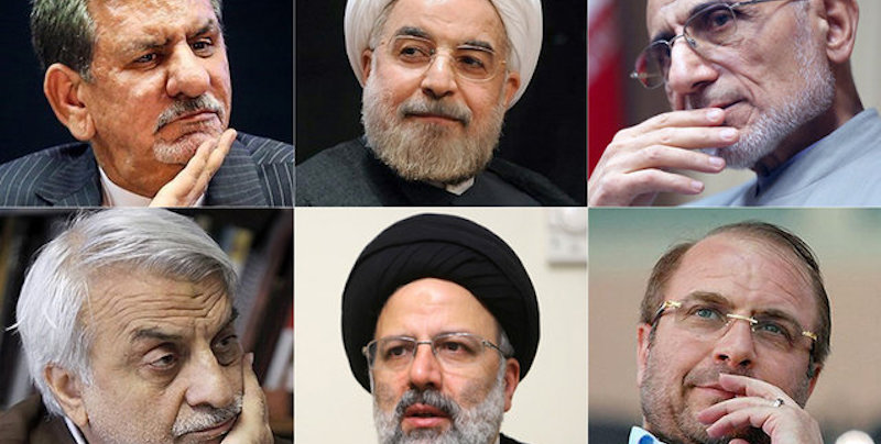 Eshaq Jahangiri, Hassan Rouhani, Seyed Mostafa Mirsalim, Mohammad Bagher Ghalibaf, Seyed Ebrahim Raisi e Seyed Mostafa Hashemitaba (Getty Images)