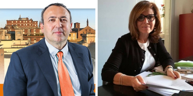 Paolo Rizzi, candidato del centrosinistra, e Patrizia Barbieri, candidata del centrodestra