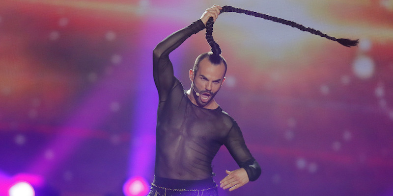 Slavko Kalezic, dal Montenegro, alla semifinale dell'Eurovision - Kiev, Ucraina, 9 maggio 2017
(AP Photo/Efrem Lukatsky)