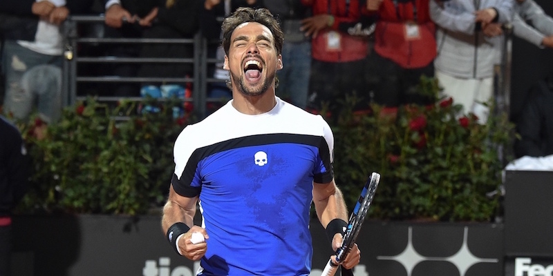 Fabio Fognini esulta dopo aver vinto contro Andy Murray (ANDREAS SOLARO/AFP/Getty Images)