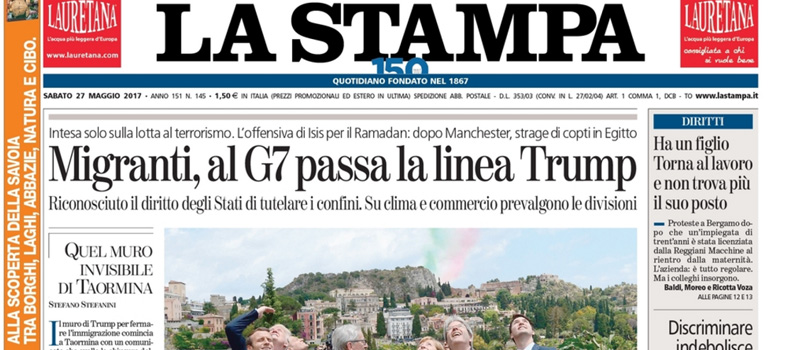 Le prime pagine di sabato 27 maggio 2017