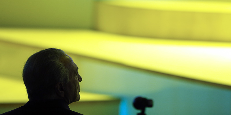 Michel Temer durante il Brazil Investment Forum di San Paolo, 30 maggio 2017 (AP Photo/Andre Penner)