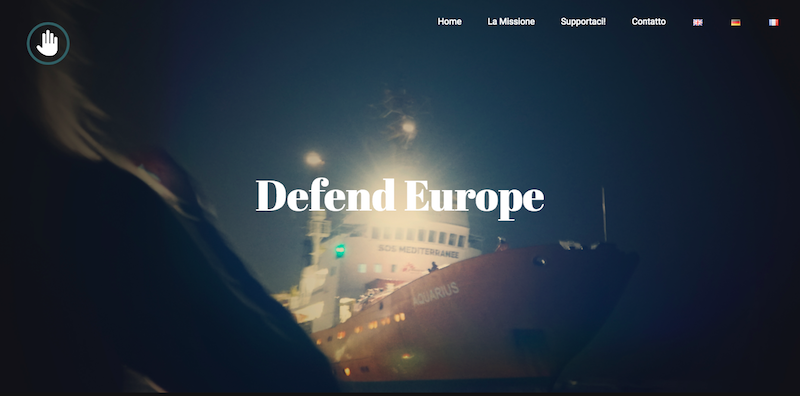 La homepage del sito "Defend Europe"