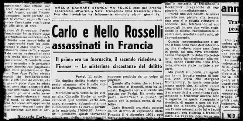 La notizia dell'omicidio di Carlo e Nello Rosselli sulla Stampa del 12 giugno 1937 (Archivio La Stampa)