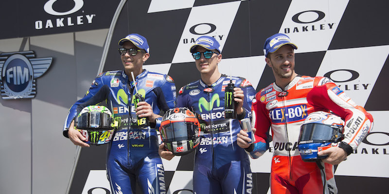 Valentino Rossi, Maverick Vinales e Andrea Dovizioso al termine delle qualifiche (Mirco Lazzari gp/Getty Images)