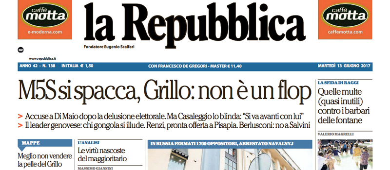 Le prime pagine di martedì 13 giugno 2017