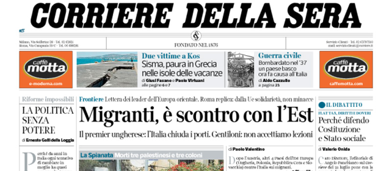 Le prime pagine di sabato 22 luglio 2017