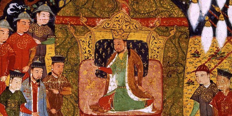 Gengis Khan in una miniatura del quindicesimo secolo (Wikimedia Commons)