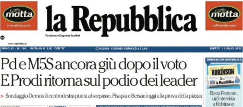 Le prime pagine di sabato 1 luglio 2017