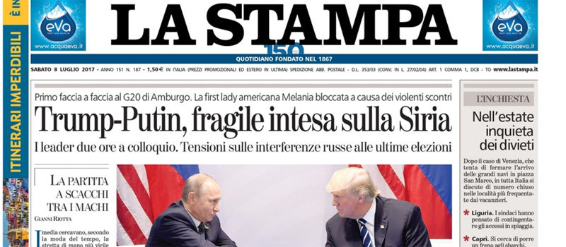 Le prime pagine di sabato 8 luglio 2017