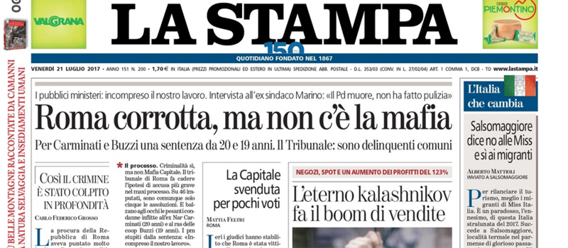 Le prime pagine di venerdì 21 luglio 2017