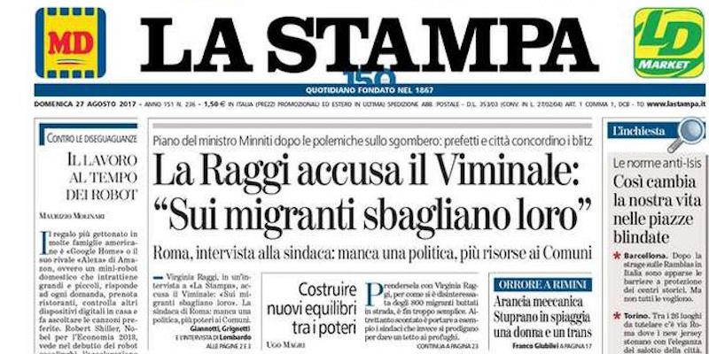 Le prime pagine di domenica 27 agosto 2017