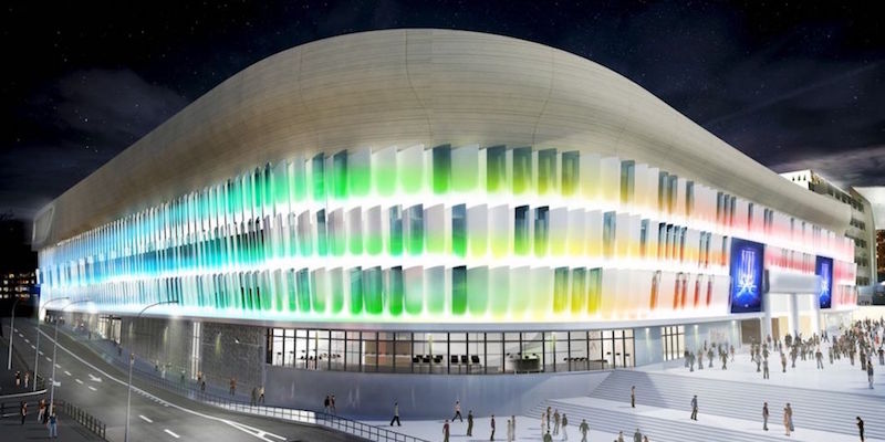 Il rendering della facciata esterna della U Arena di Nanterre (U Arena)