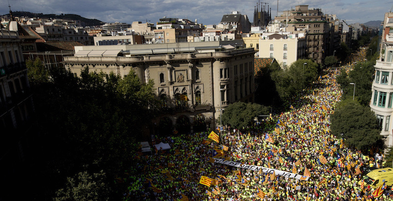 La manifestazione per l'indipendenza della Catalogna, Barcellona, 11 settembre 2017
(AP Photo/Emilio Morenatti)