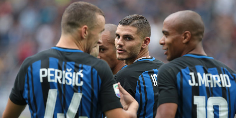 Mauro Icardi e, di spalle, Ivan Perisic e Joao Mario (Emilio Andreoli/Getty Images )