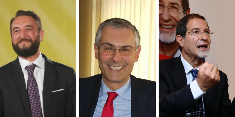 Giancarlo Cancelleri, Fabrizio Micari e Nello Musumeci, candidati alle elezioni in Sicilia.