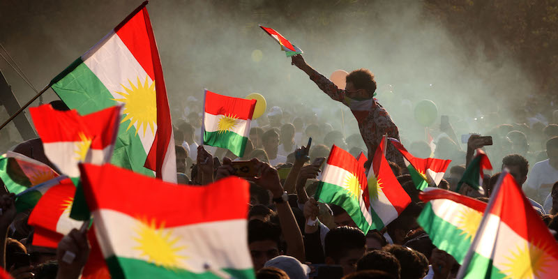 Una manifestazione a favore del referendum sull'indipendenza del Kurdistan Iracheno ad Erbil (SAFIN HAMED/AFP/Getty Images)