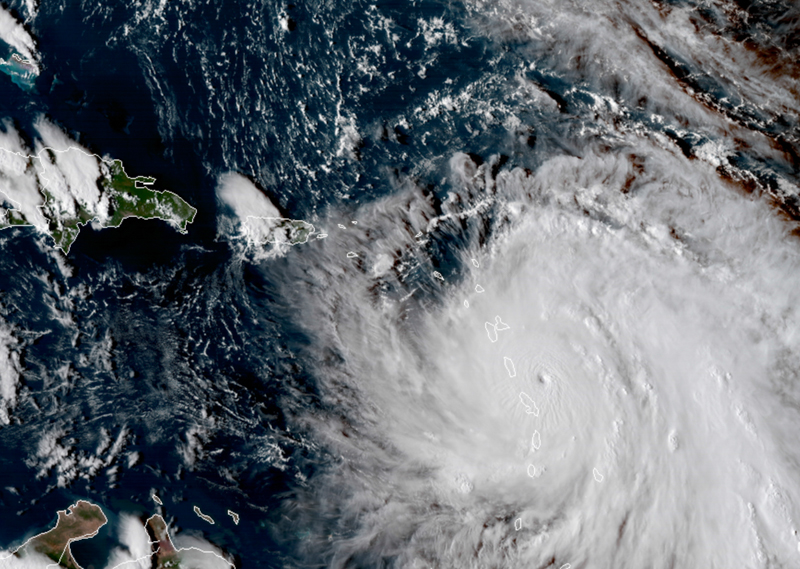 L'uragano Maria, in una foto satellitare scattata lunedì. (NASA via AP)