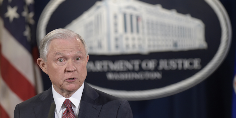 Il Procuratore Generale degli Stati Uniti Jeff Sessions durante l'annuncio sul DACA a Washington, il 5 settembre 2017 (AP Photo/Susan Walsh)