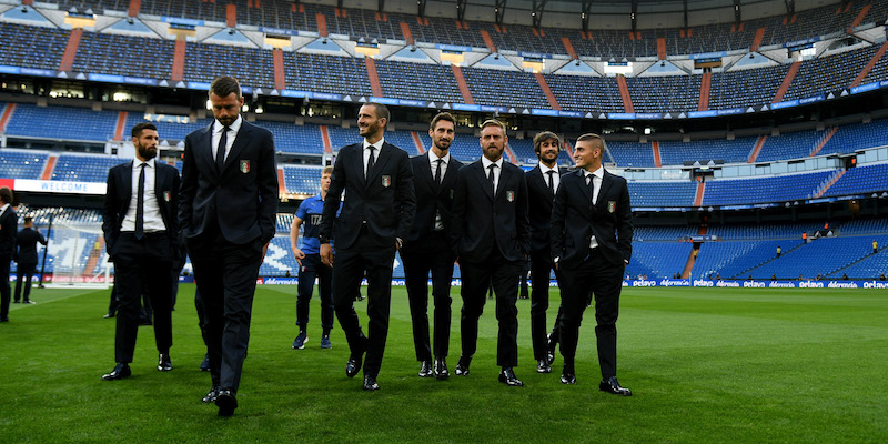 I giocatori dell'Italia sul campo del Bernabeu (Claudio Villa/Getty Images)