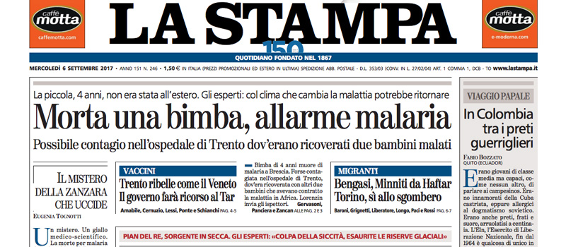 Le prime pagine di mercoledì 6 settembre 2017