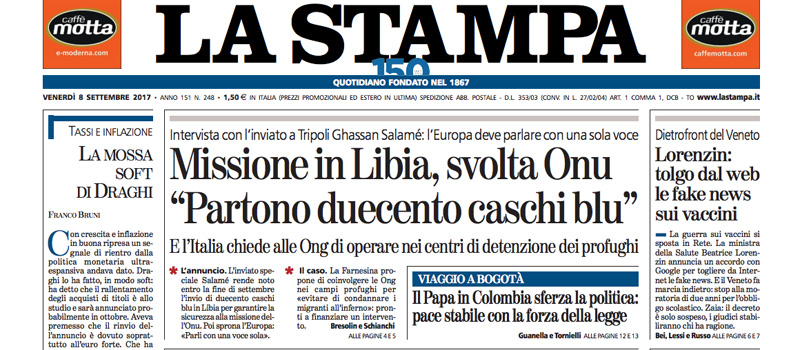Le prime pagine di venerdì 8 settembre 2017