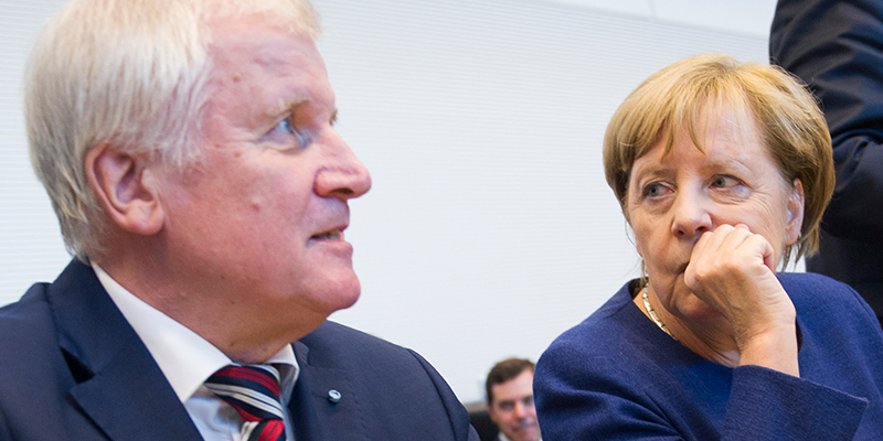 Angela Merkel e Horst Seehofer, leader della CDU, Berlino, 26 settembre 2017
(STEFFI LOOS/AFP/Getty Images)