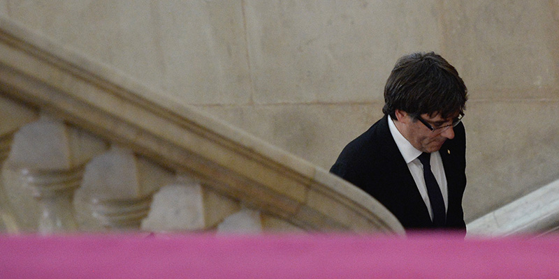 Carles Puigdemont, Barcellona, 10 ottobre 2017
(JOSEP LAGO/AFP/Getty Images)