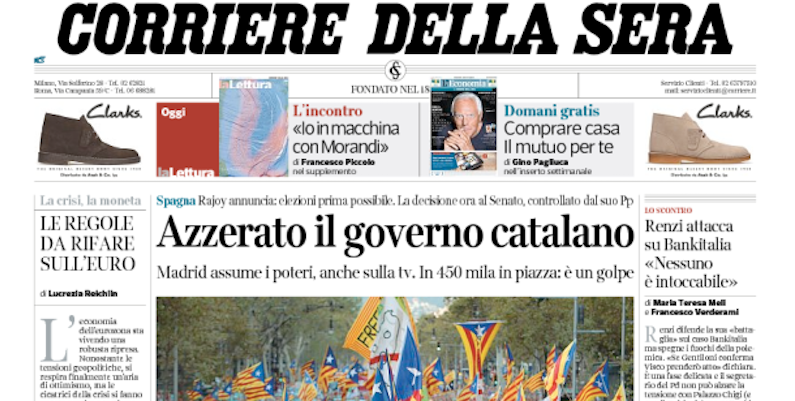 Le prime pagine di domenica 22 ottobre 2017