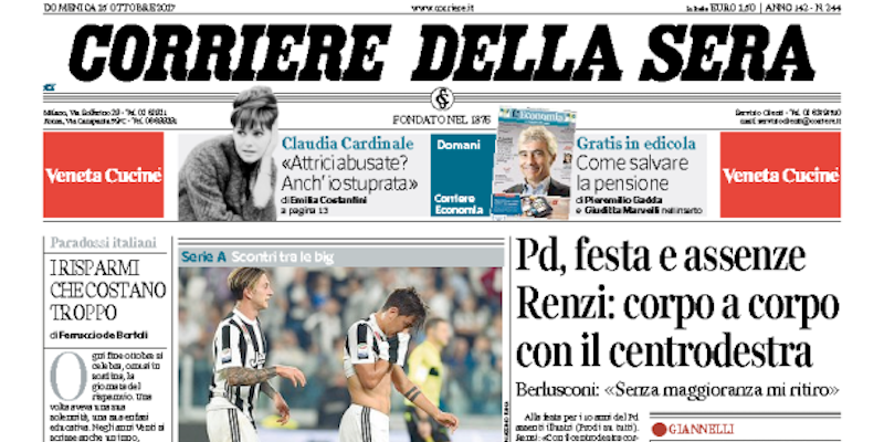 Le prime pagine di domenica 15 ottobre 2017