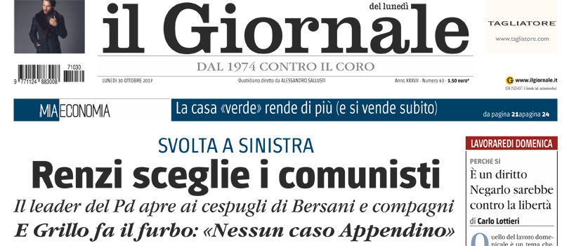 Le prime pagine di lunedì 30 ottobre 2017